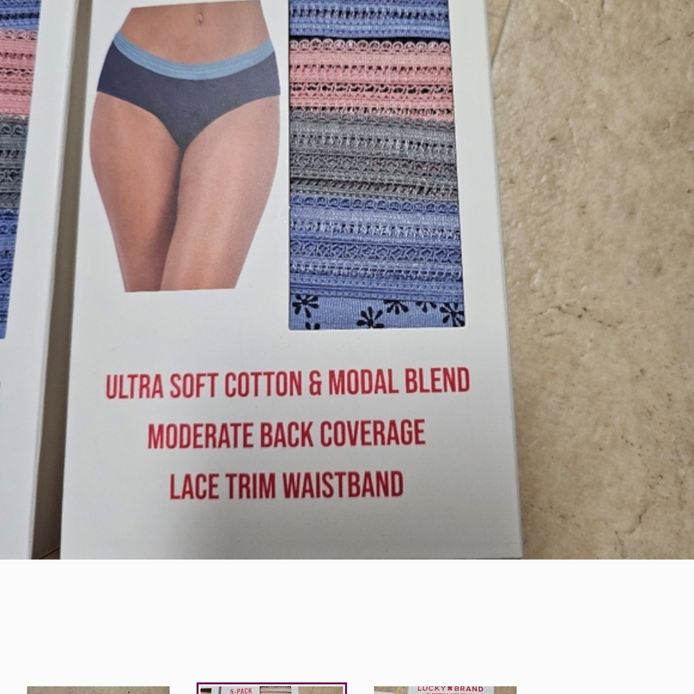 Lucky Brand Lace Trim Hipster 3-Pack - Blue, Pink, Gray - Picture 3 of 3